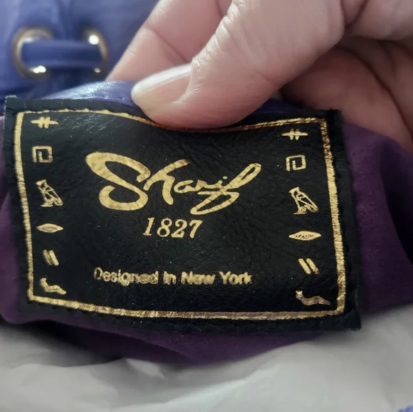 Sharif Luxury, Embossed Leather Shoulder Bag With Silver Studs. NEW $400. Retail - Picture 3 of 7